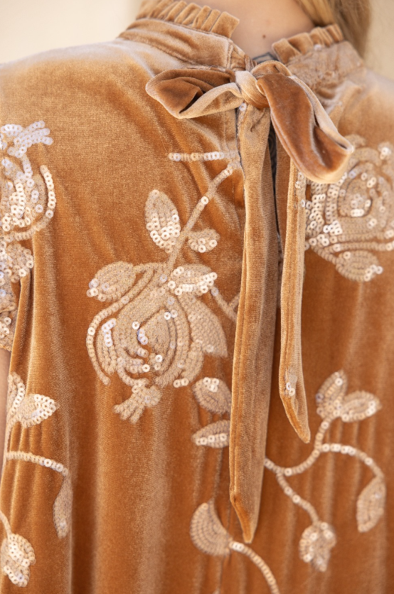 Kinley Floral Embroidery Velvet Dress - Final Sale 40% off in cart