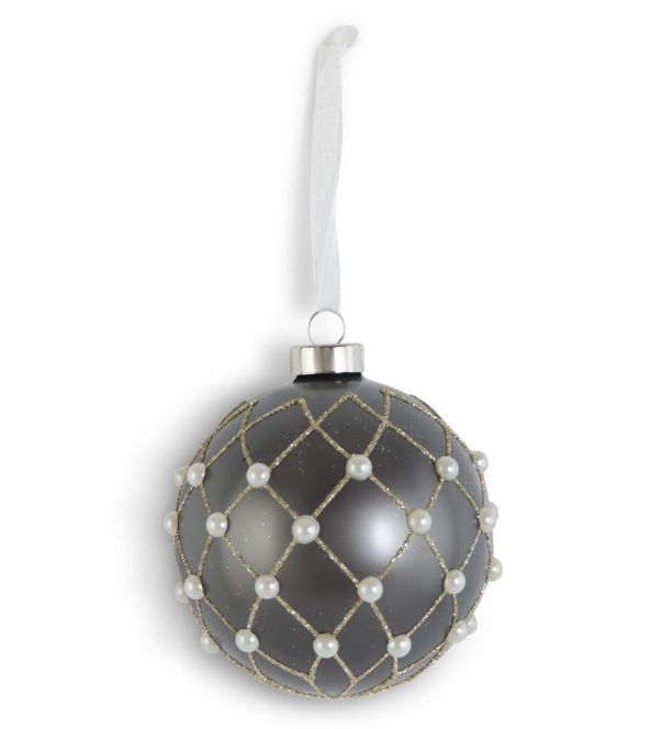 Glass Ball Ornament w/ Glitter Diamond Pattern