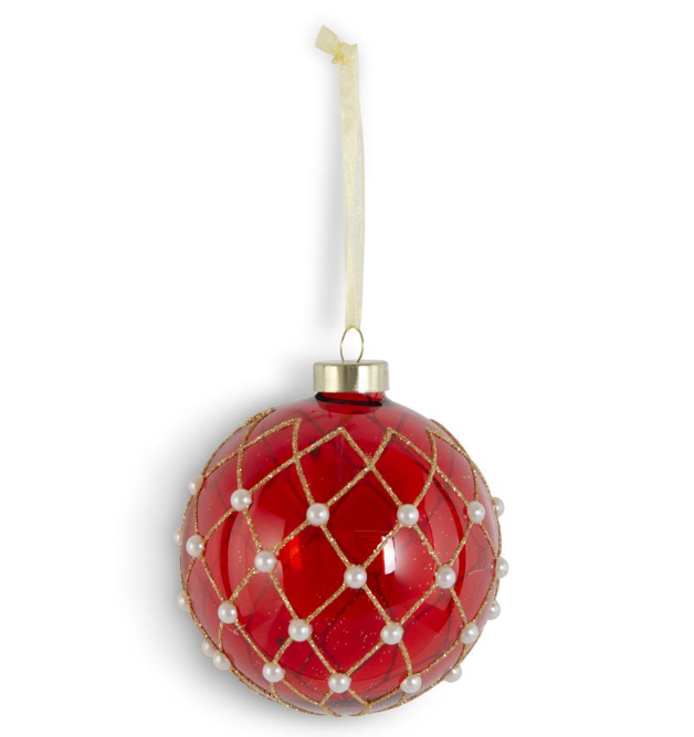 Glass Ball Ornament w/ Glitter Diamond Pattern