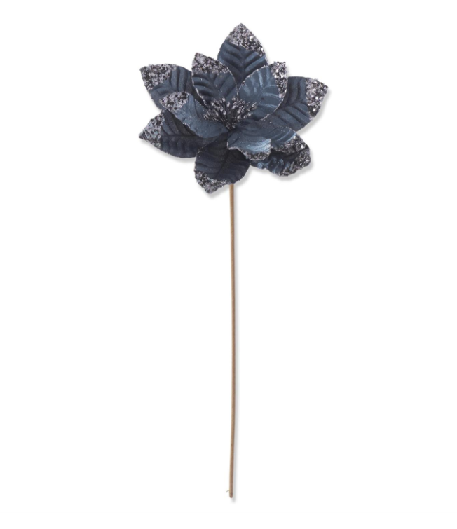 Blue Velvet Glitter & Sequin Poinsettia