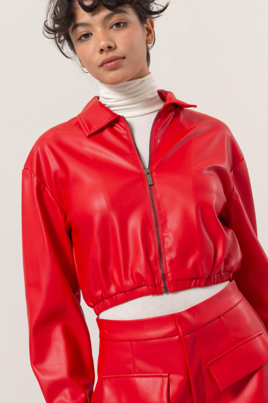 Abby Cropped Vegan Leather Jacket