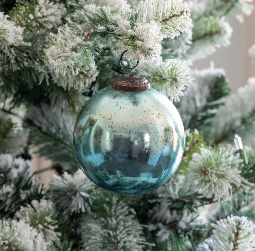 Antique Shiny Blue Kyanite Glass Ball Ornament