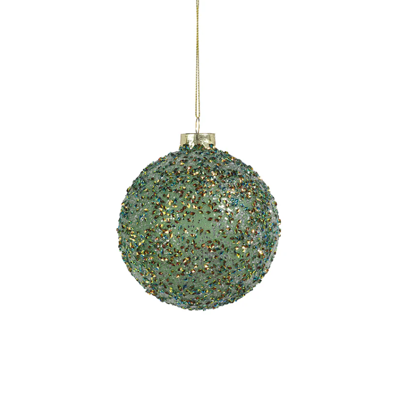 Green Beaded Glass Ball Ornament