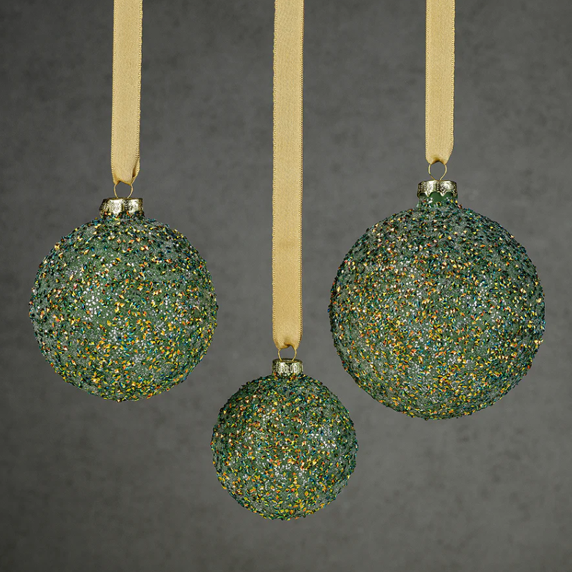 Green Beaded Glass Ball Ornament