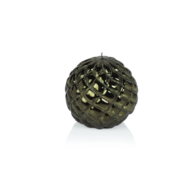 Green & Gold Glitter Metallic Quilted Ball Candle