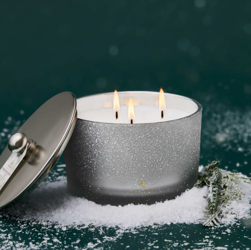 Thymes Frasier Fir Flocked 3 Wick Candle