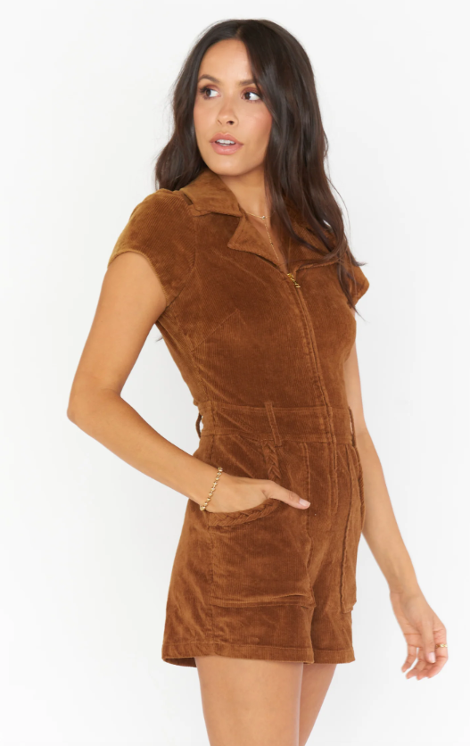 Show Me Your Mumu Outlaw Romper - Saddle Brown Corduroy