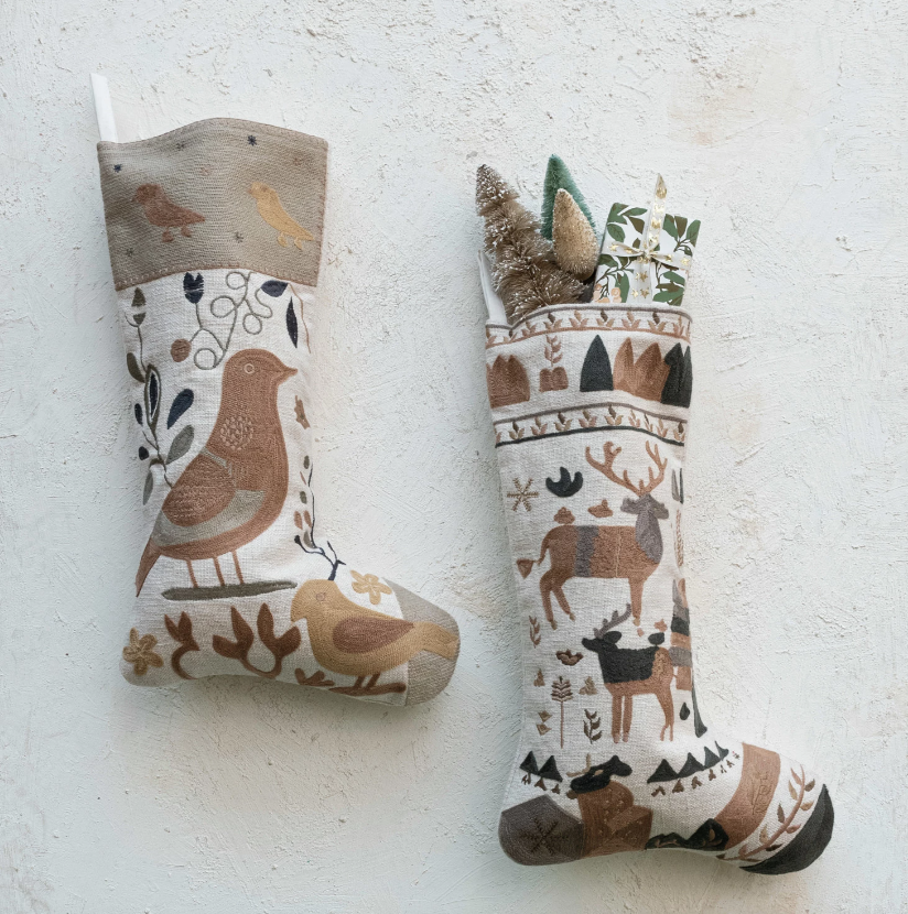 Nordic Woodland Embroidered Stocking