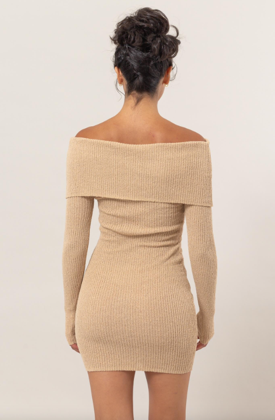 Valerie Off Shoulder Ribbed Mini Dress - Final Sale 25% off in cart