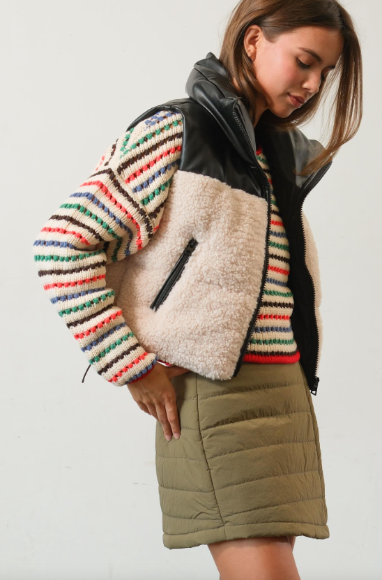 Alexa Sherpa & Vegan Leather Puffer Vest - Final Sale 40% off in cart