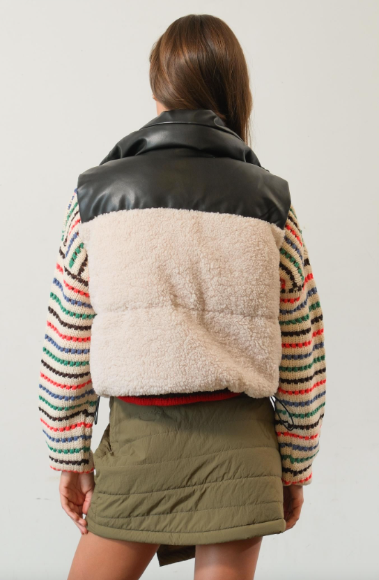 Alexa Sherpa & Vegan Leather Puffer Vest - Final Sale 40% off in cart