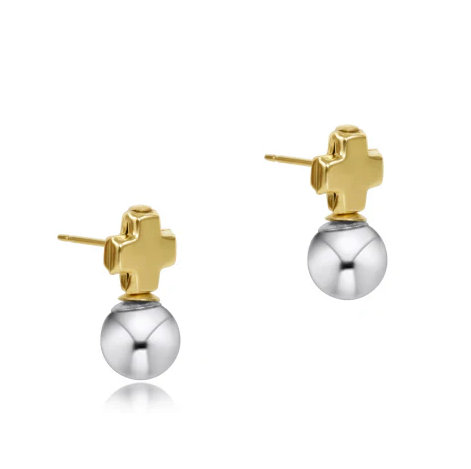 E Newton Gold Signature Cross Ball Studs