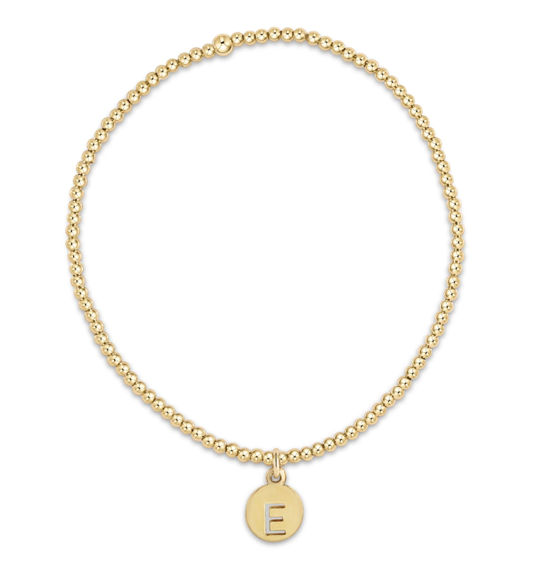 E Newton Classic Gold 2mm Bracelet - Respect Small Gold Disc (Initial)