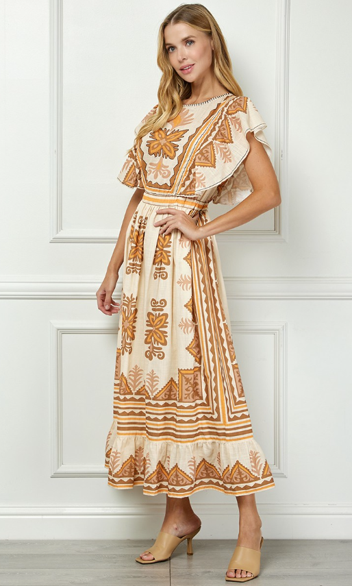 Charlee Flutter Sleeve Midi Dress - Final Sale 25% off in cart