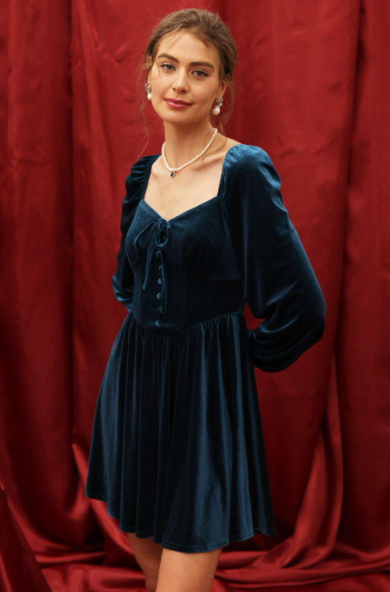Ivy Velvet Button Down Tie Front Dress