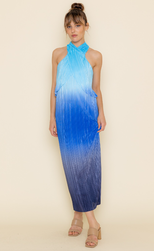 Raelynn Pleated Plisse Ombre Maxi Dress - Final Sale 40% off in cart