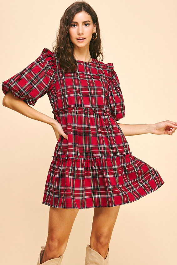 Sarah Plaid Tiered Mini Dress