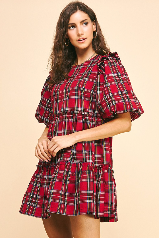 Sarah Plaid Tiered Mini Dress