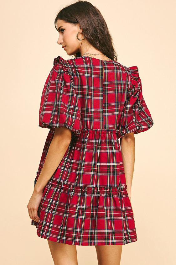 Sarah Plaid Tiered Mini Dress