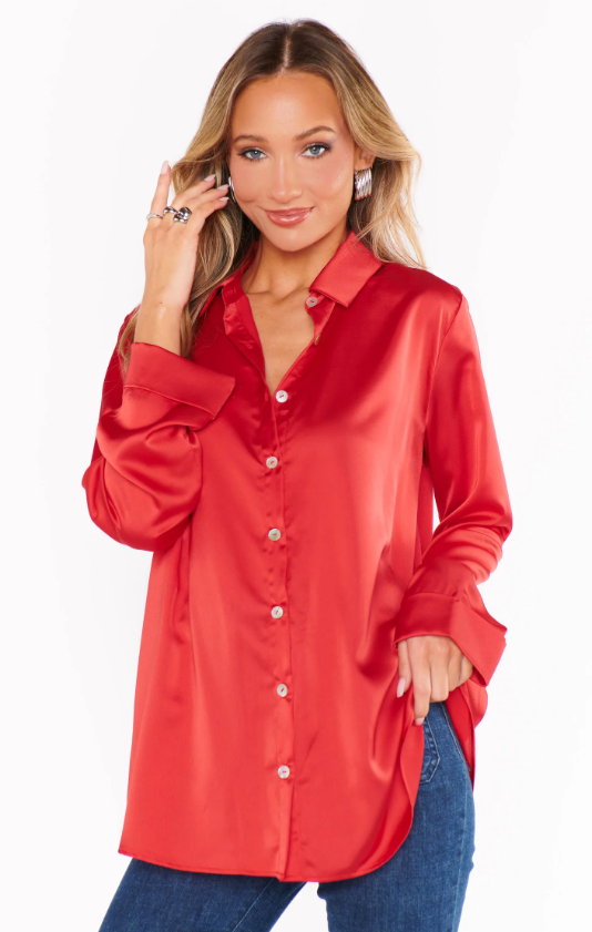Show Me Your Mumu Smith Button Down - Red Luxe Satin