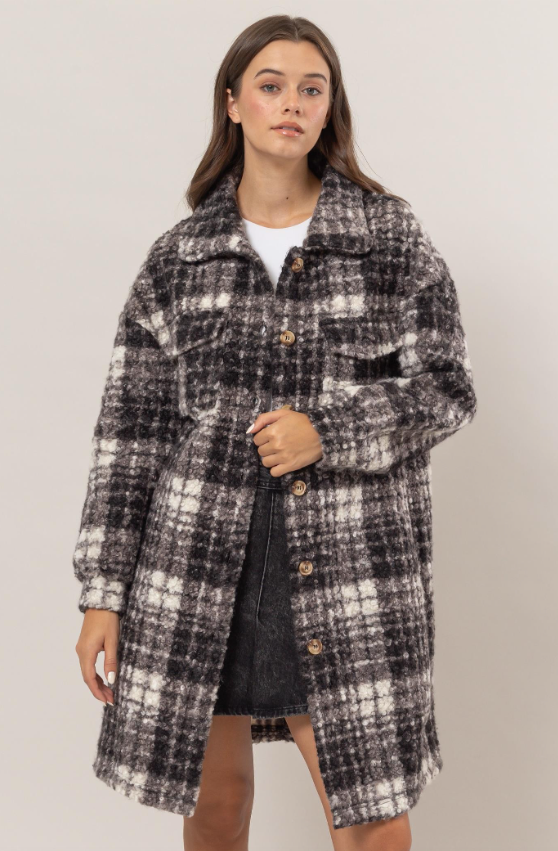 Juliana Plaid Boucle Longline Jacket - Final Sale 40% off in cart