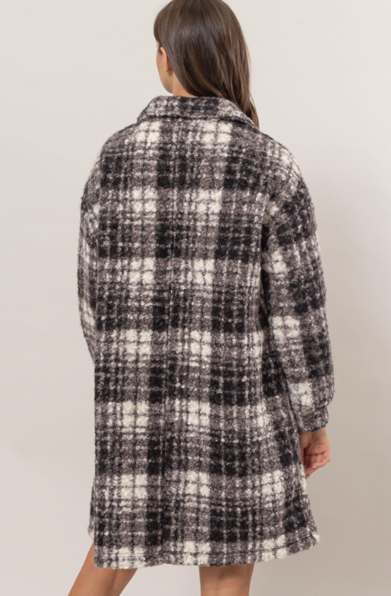 Juliana Plaid Boucle Longline Jacket - Final Sale 40% off in cart