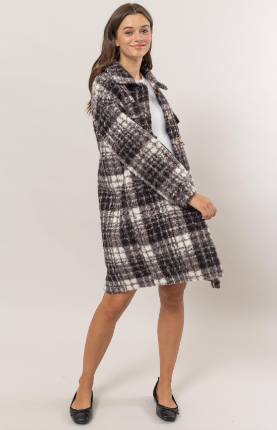 Juliana Plaid Boucle Longline Jacket - Final Sale 40% off in cart