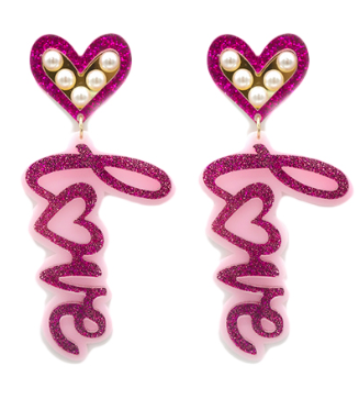 Glitter LOVE Pearl Earrings