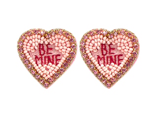 Beaded BE MINE Heart Earrings