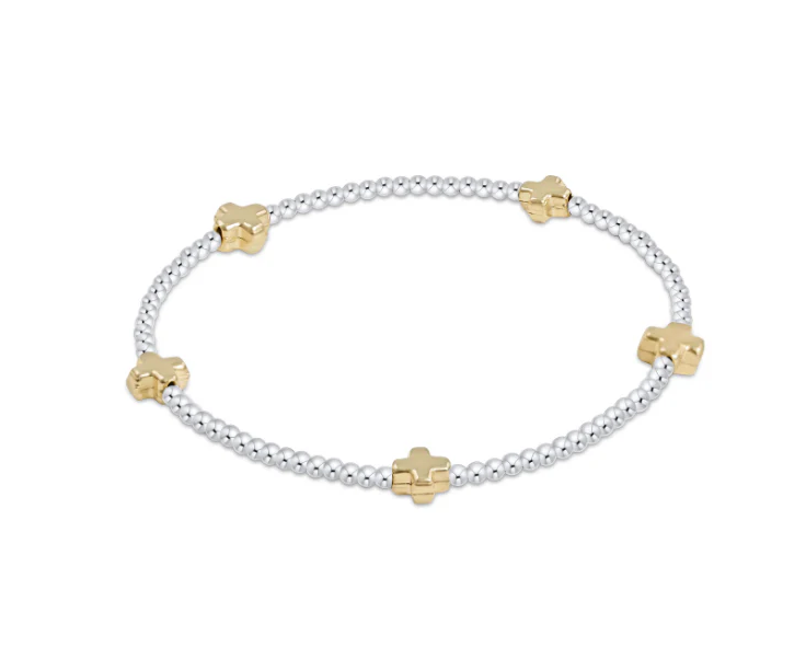 E Newton Signature Cross 2mm Bead Bracelet - Small Cross Mixed Metal