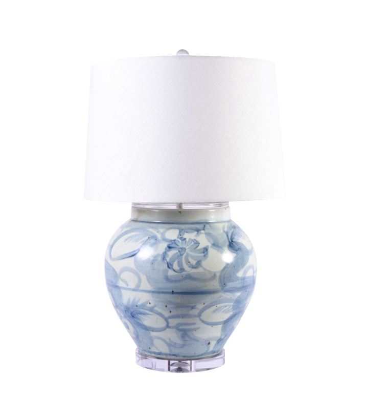 Blue & White Twisted Flower Open Top Jar Lamp