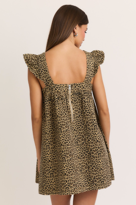 Eden Leopard Print Ruffled Shoulder Mini Dress - Final Sale 25% off in cart