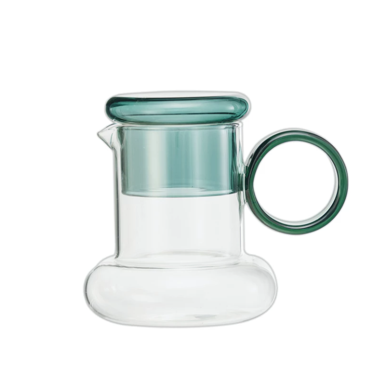 Glass Pitcher w/ Green Drinking Glass