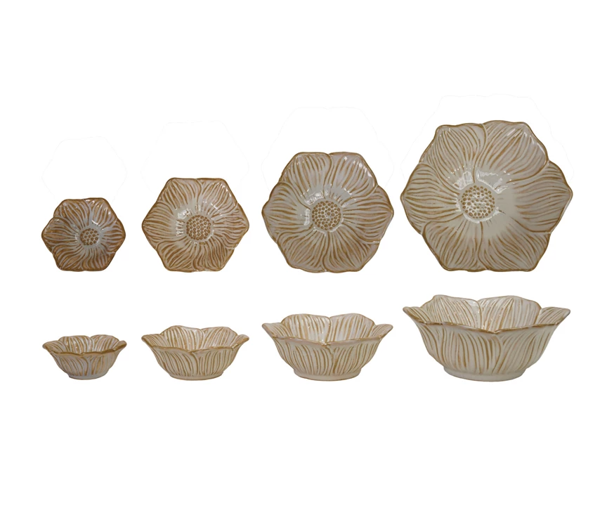 Stoneware Flower Shaped Bowls - Set of 4