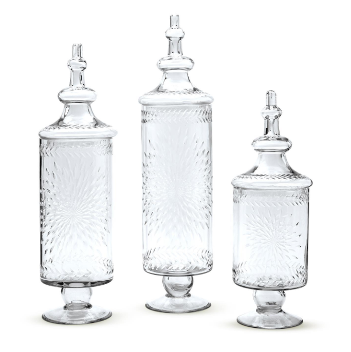 Hand Etched Footed Apothecary Jar