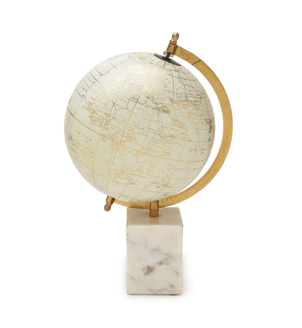Golden White Globe on Genuine Marble Base