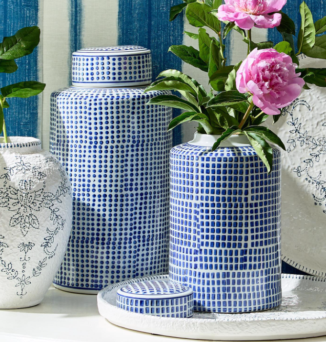 Shibori Blue and White Ceramic Jar