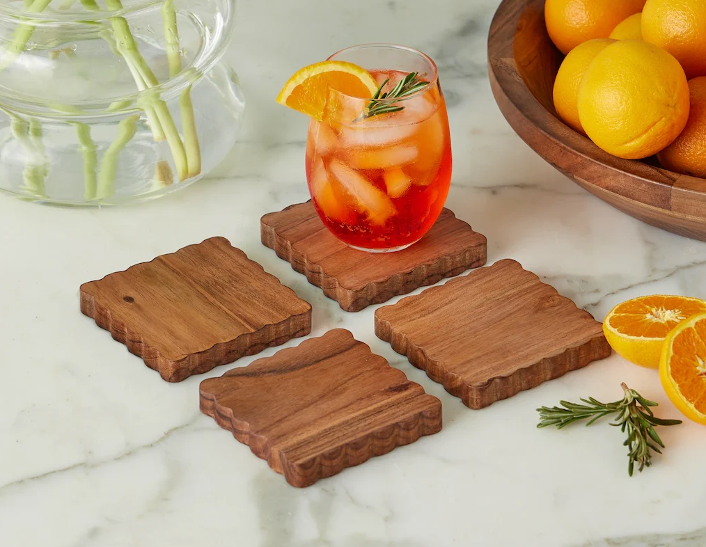 Scalloped Wooden Coasters - Set of 4