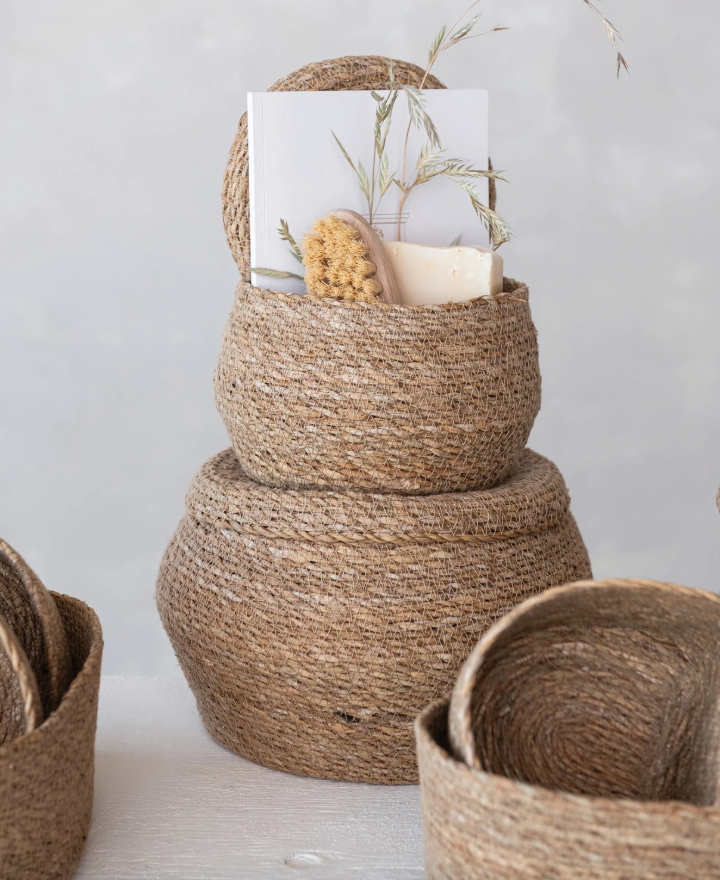 Seagrass Baskets with Lids - Set of 2