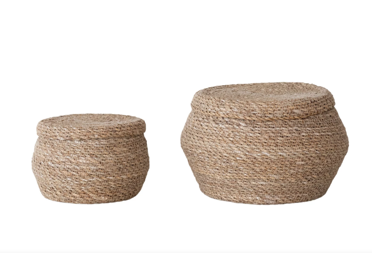 Seagrass Baskets with Lids - Set of 2