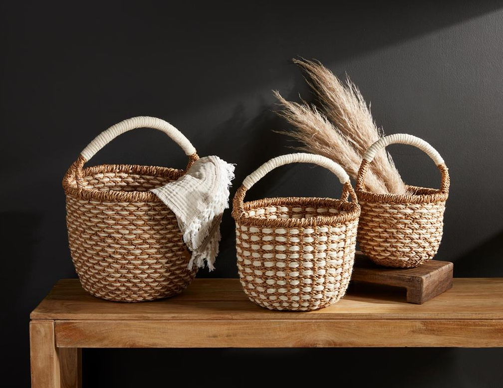 Cream Woven Handled Basket