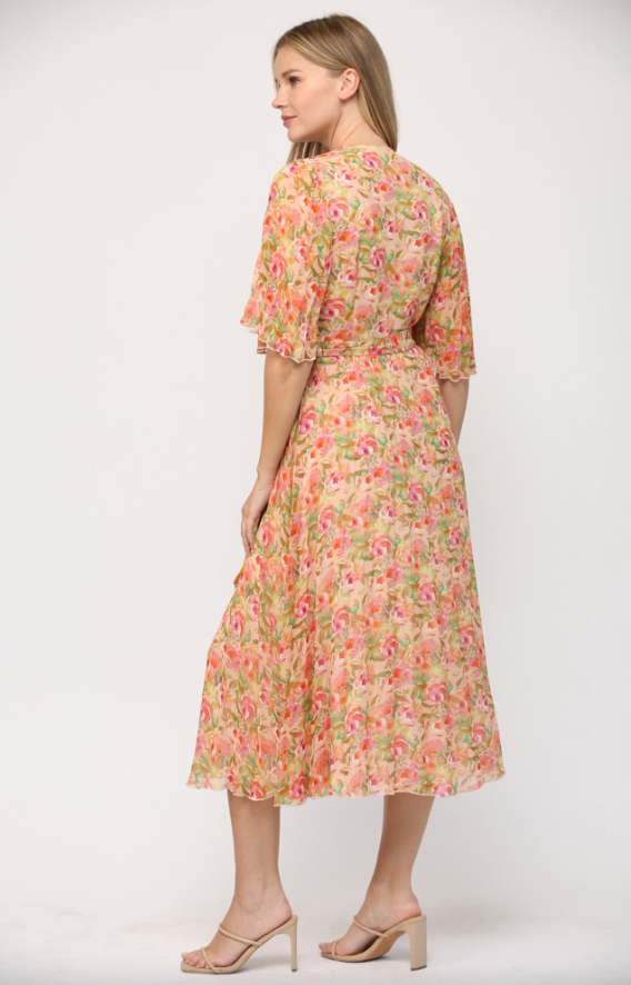 Haley Floral Print Pleated Wrap Dress