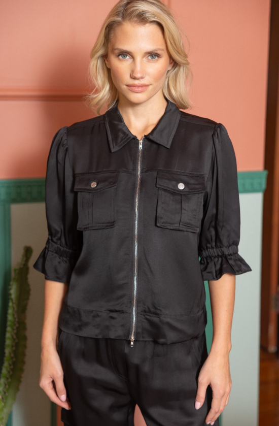 Harlee Satin Zip Front Top