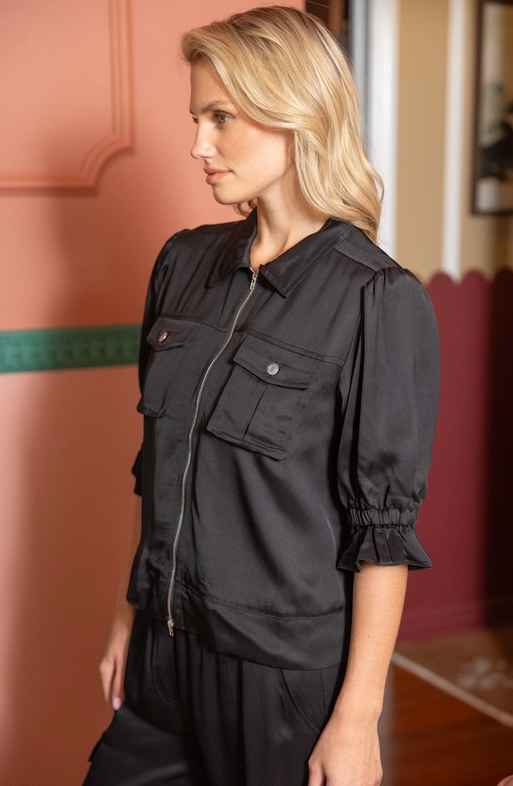 Harlee Satin Zip Front Top