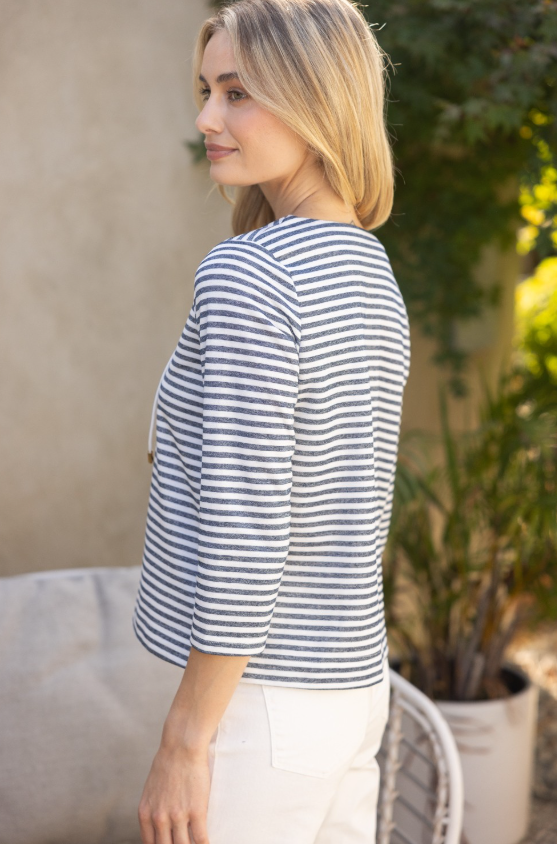 Salma Lurex Stripe Lace Up Knit Top