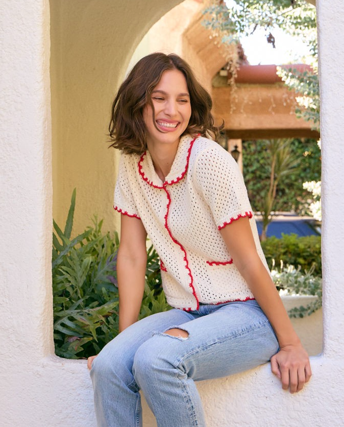 Kai Scallop Edge Cardigan Sweater Top