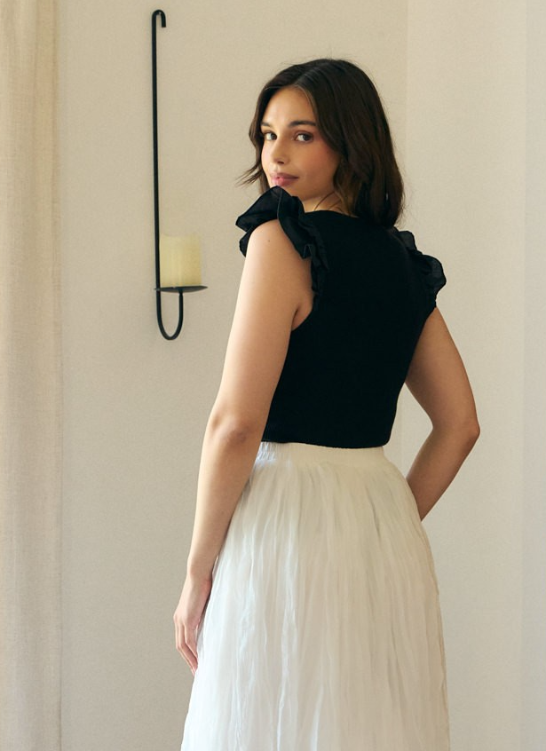 Colette Embroidered Ruffle Sleeve Top