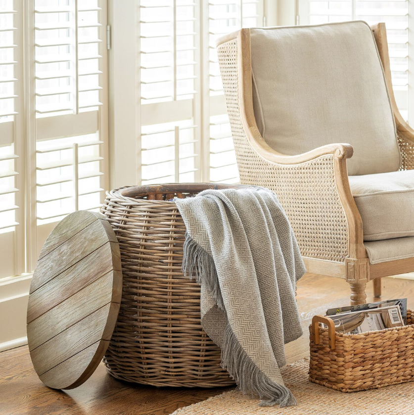 Rattan Side Table w/ Removable Top