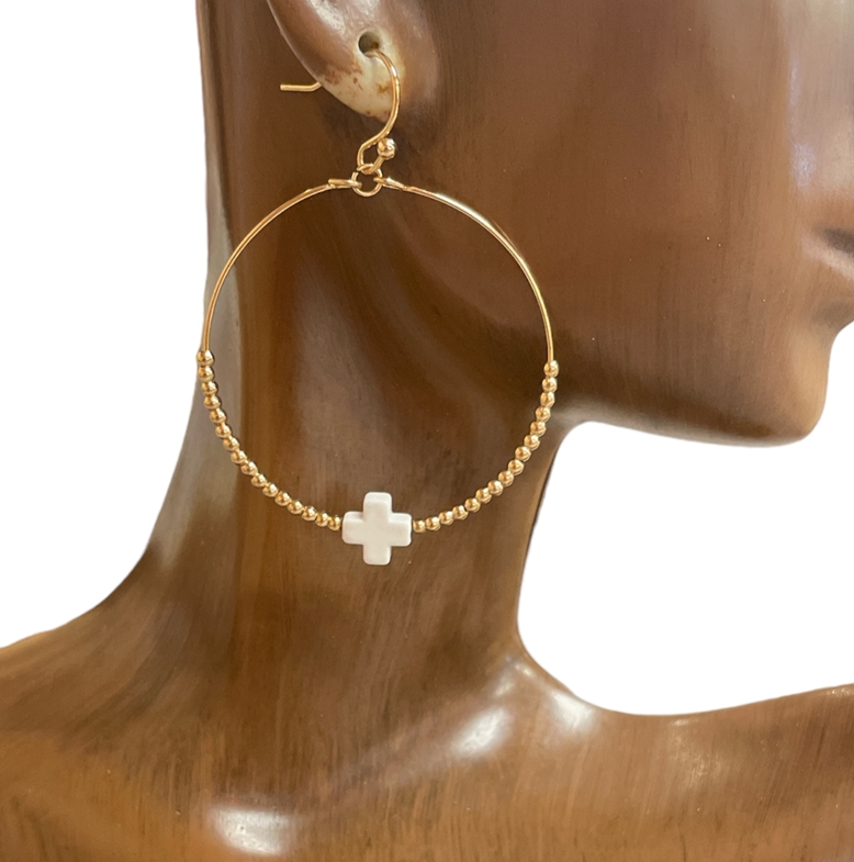 Beaded Cross Hoop Earrings