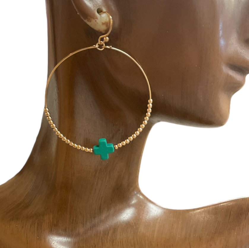 Beaded Cross Hoop Earrings